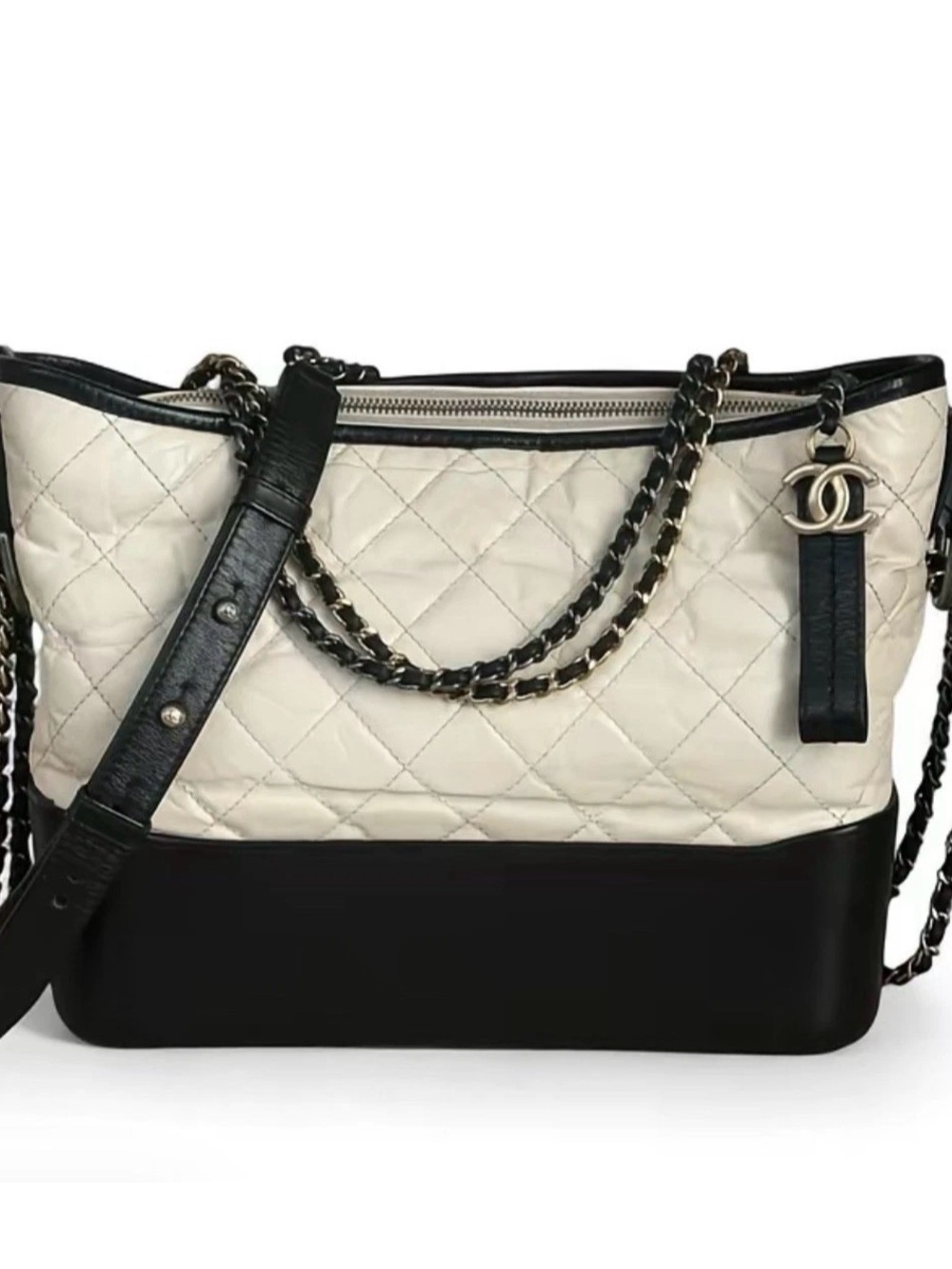 CHANEL Gabrielle Medium Two-Tone Quilted Shoulder Bag in Black & White